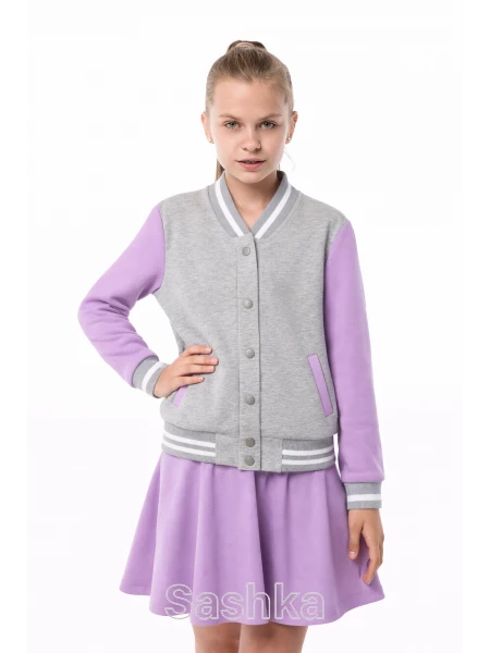 Бомбер для дівчинки Sashka трикотажный (двунитка)  сіро-бузковий, розмір 98-182